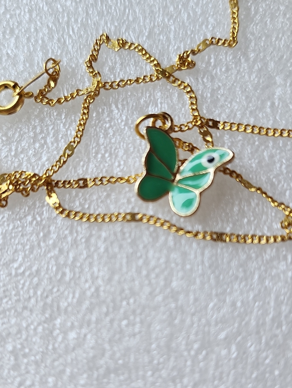 Hand Crafted Gold Chain Necklace with Green Butterfly Charm